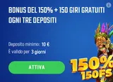 Bonus del 150 150 giri gratuiti ogni tre depositi